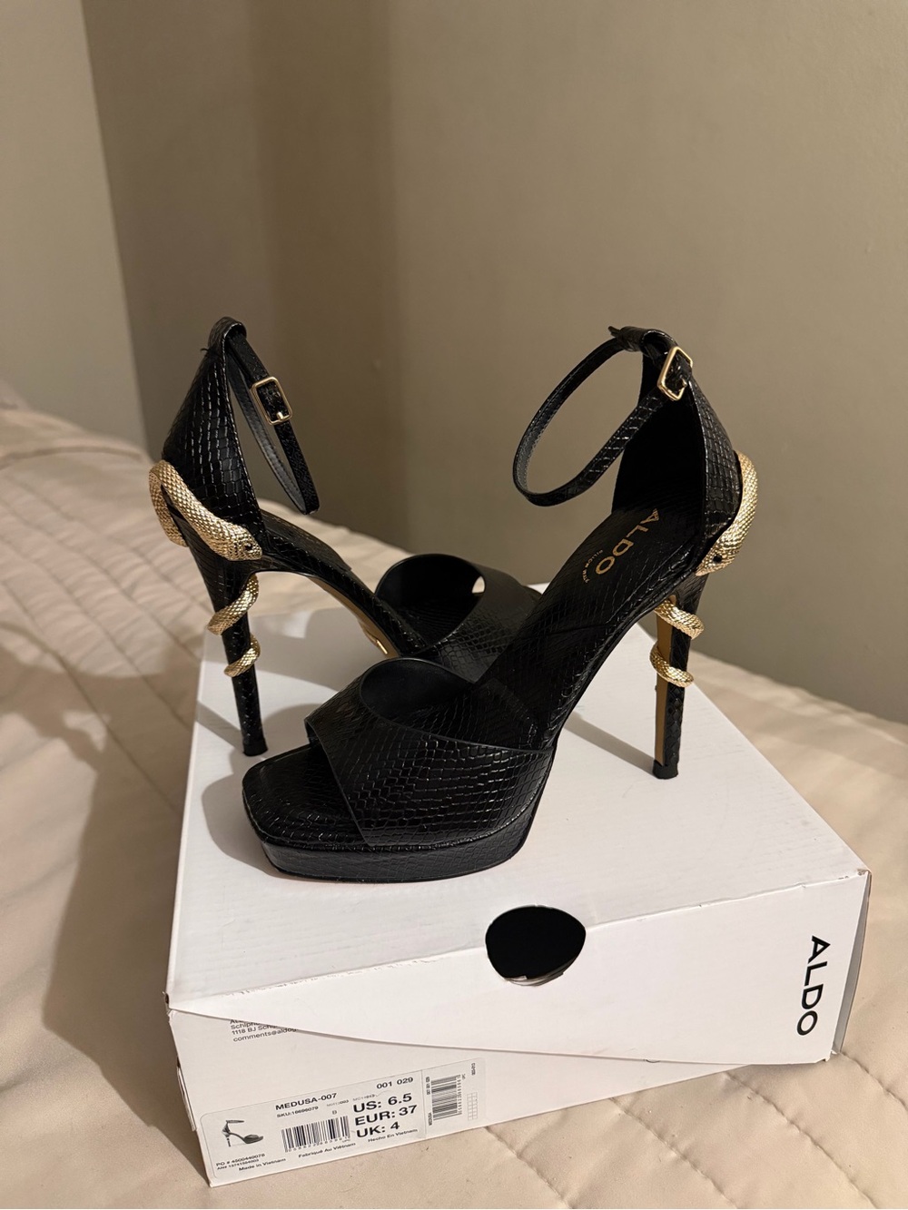 ALDO Black Snake-Embellished Platform Heels